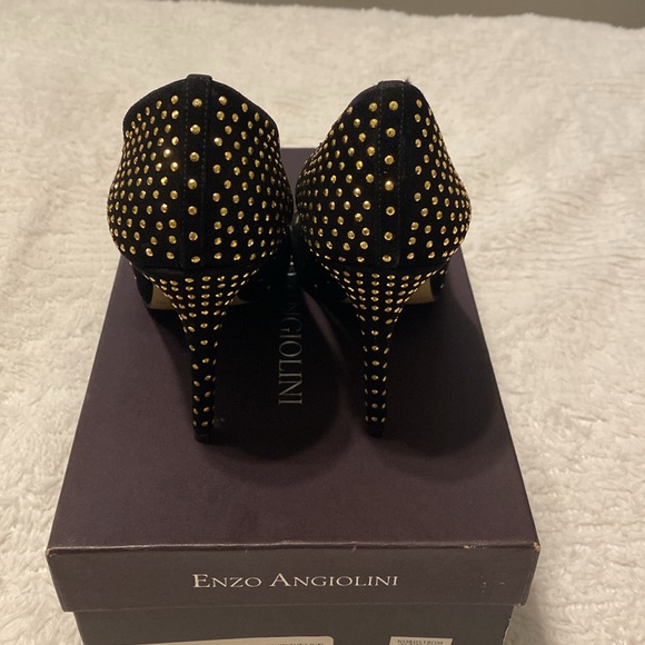 Enzo Angiolini Black Velvet Gold Studded Stilettos - Picture 4 of 9